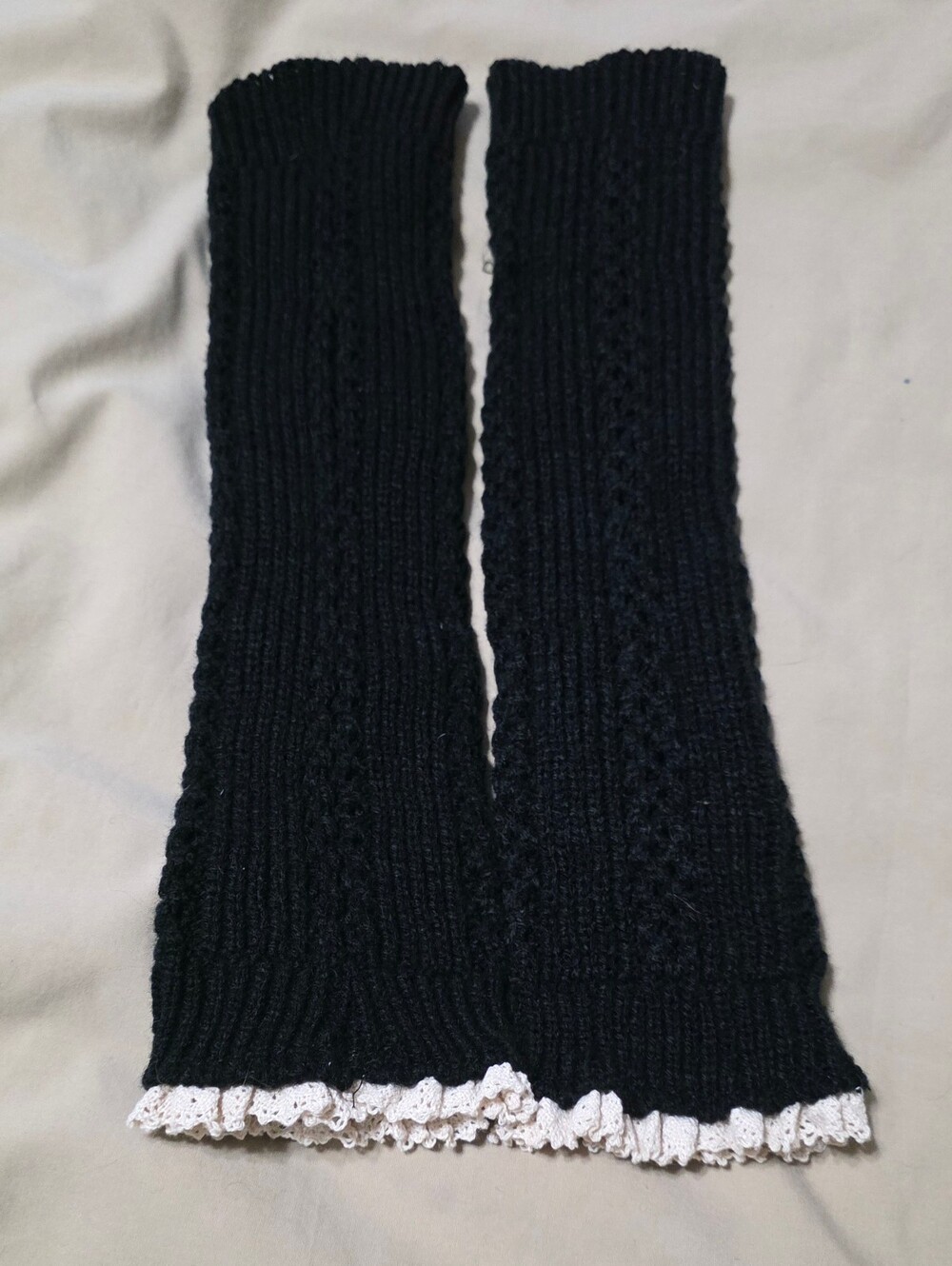 💢5 For$20 Black Knit Boot Socks Arm/Leg Warmers W/Cream Lace Trim Longer Sz OS - Picture 2 of 9